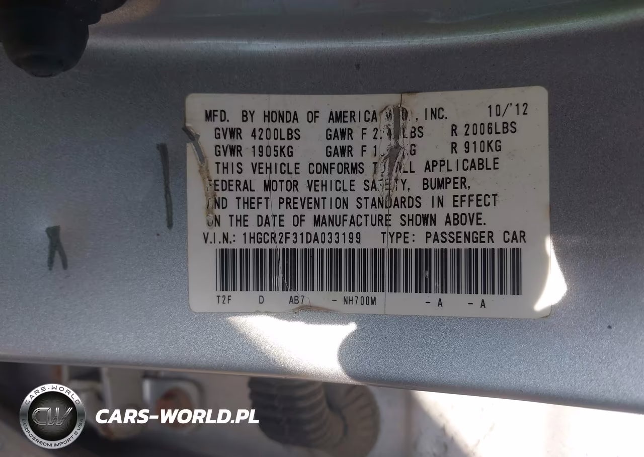 2013 Honda Accord Lx VIN:1HGCR2F31DA033199 - 9