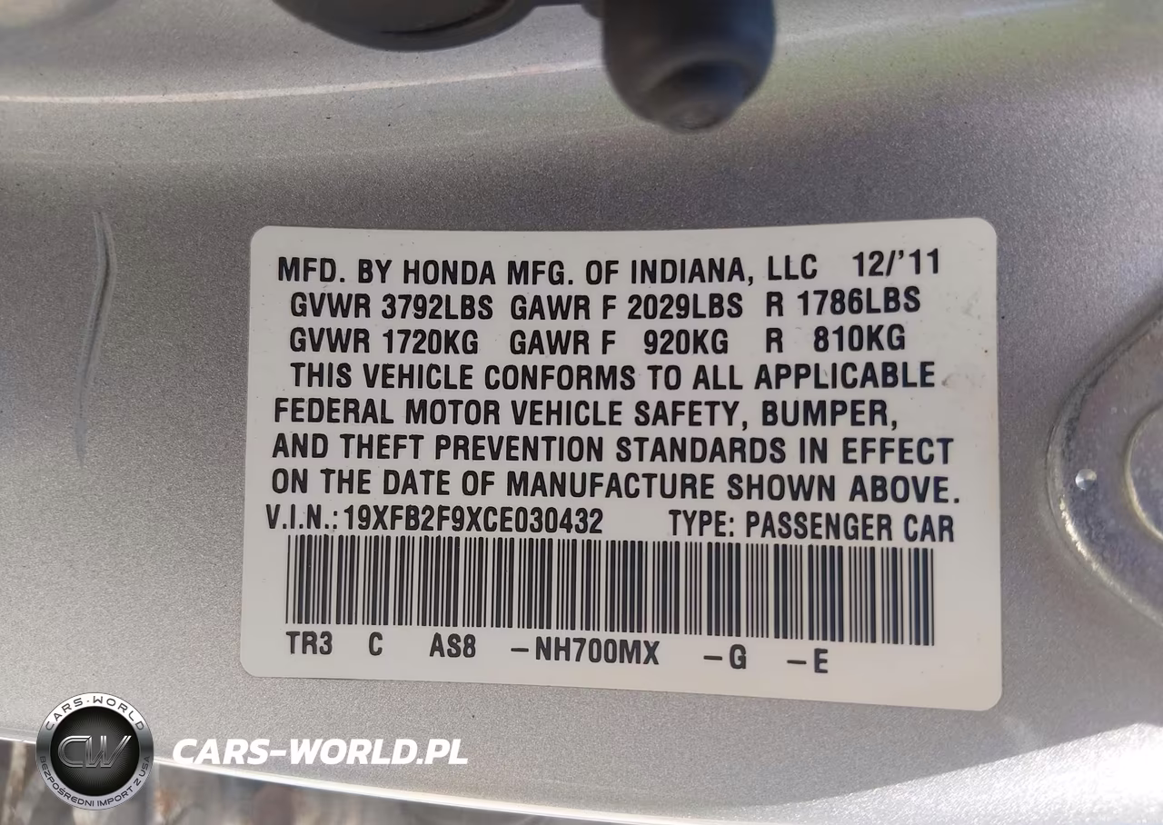 2012 Honda Civic Ex-L VIN:19XFB2F9XCE030432 - 9