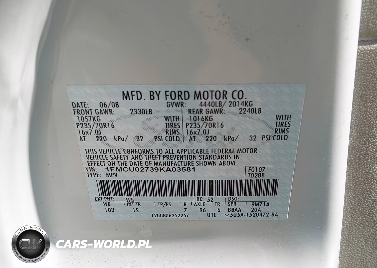 2009 Ford Escape Xls-Xls Manual VIN:1FMCU02739KA03581 - 9