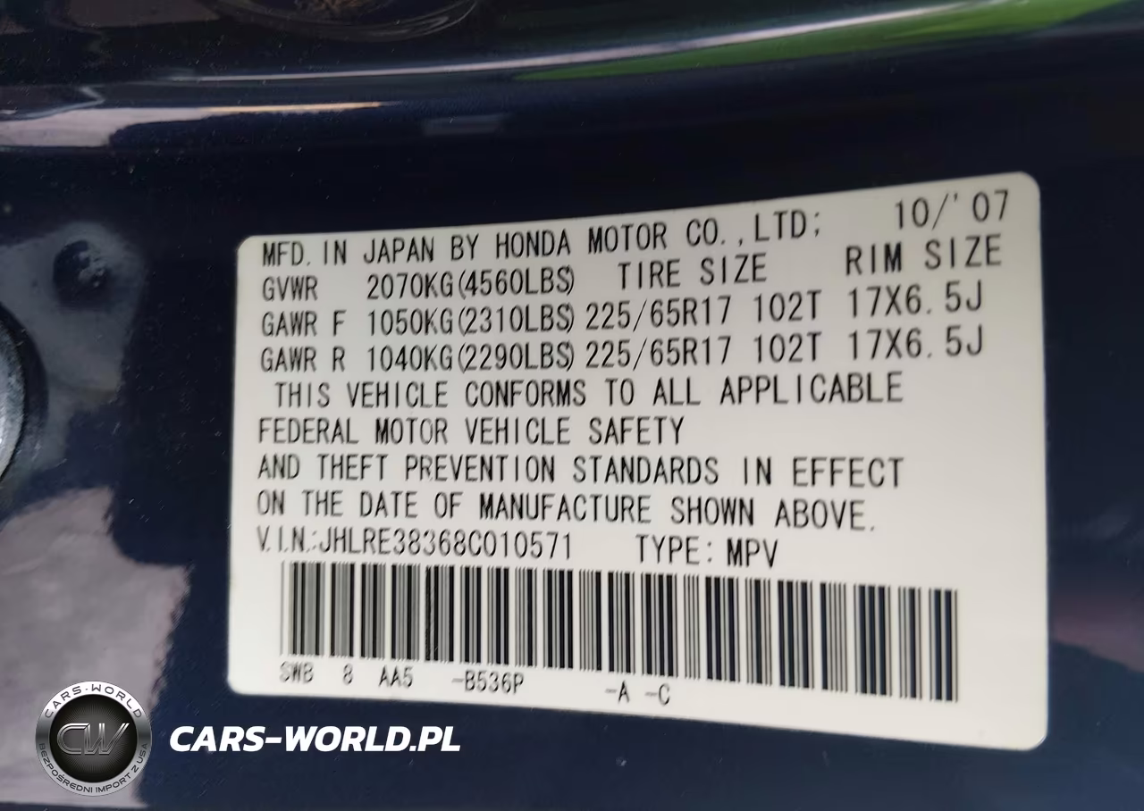 2008 Honda Cr-V Lx VIN:JHLRE38368C010571 - 9