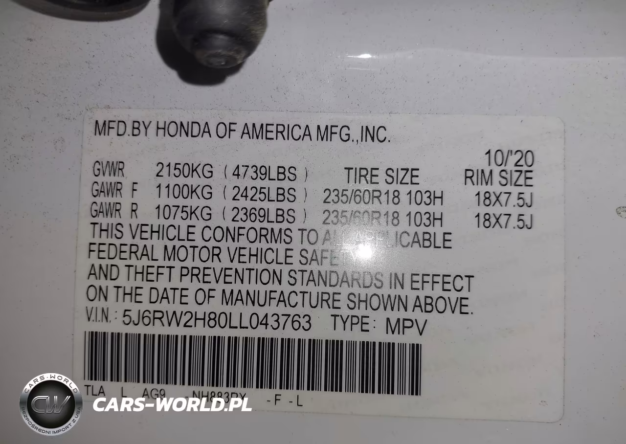 2020 Honda Cr-V Awd Ex-L VIN:5J6RW2H80LL043763 - 9