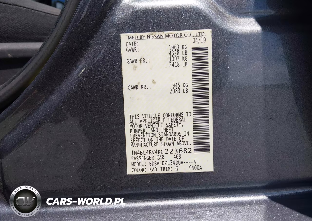 2019 Nissan Altima 2.5 S VIN:1N4BL4BV4KC223682 - 9