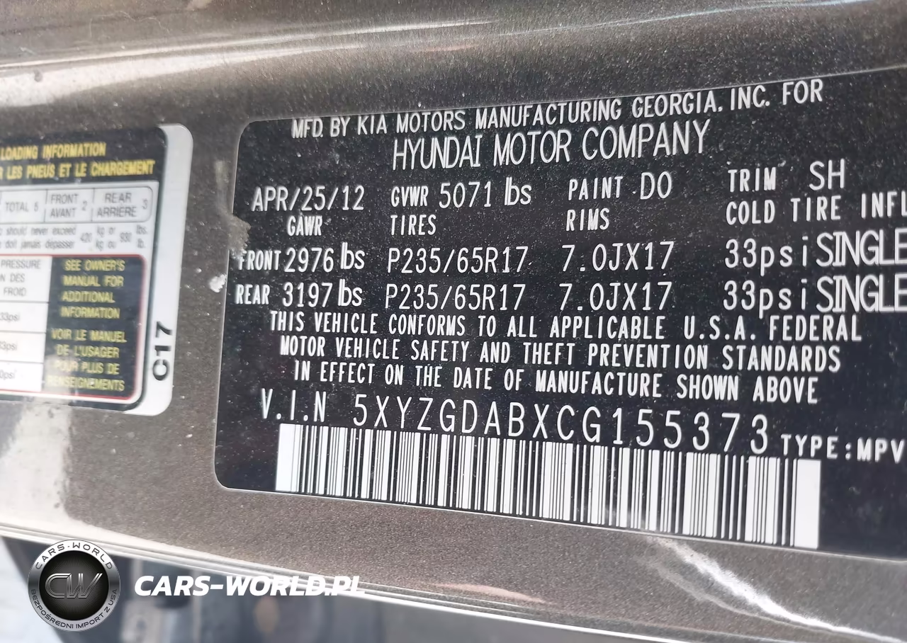 2012 Hyundai Santa Fe Gls VIN:5XYZGDABXCG155373 - 9