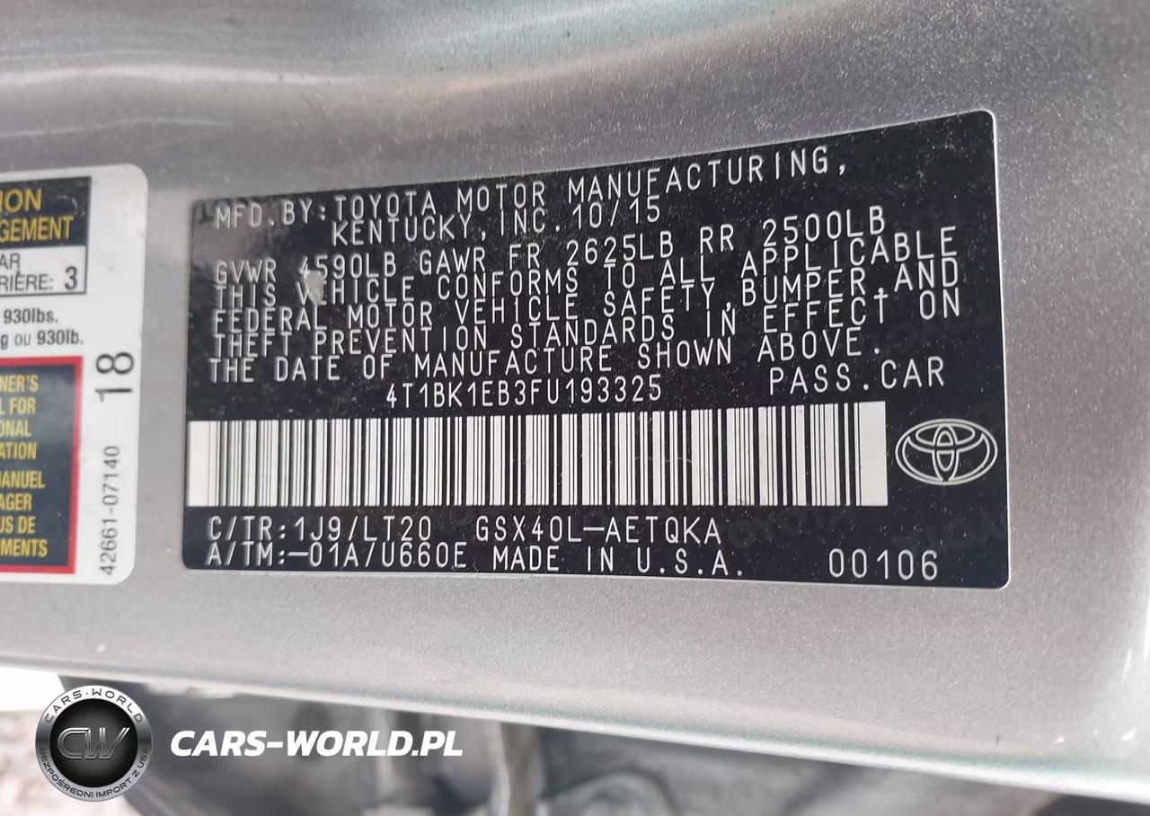 2015 Toyota Avalon Xle Touring VIN:4T1BK1EB3FU193325 - 9