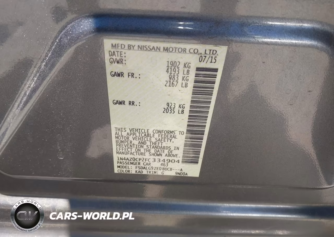 2015 Nissan Leaf Sl VIN:1N4AZ0CP2FC334904 - 2