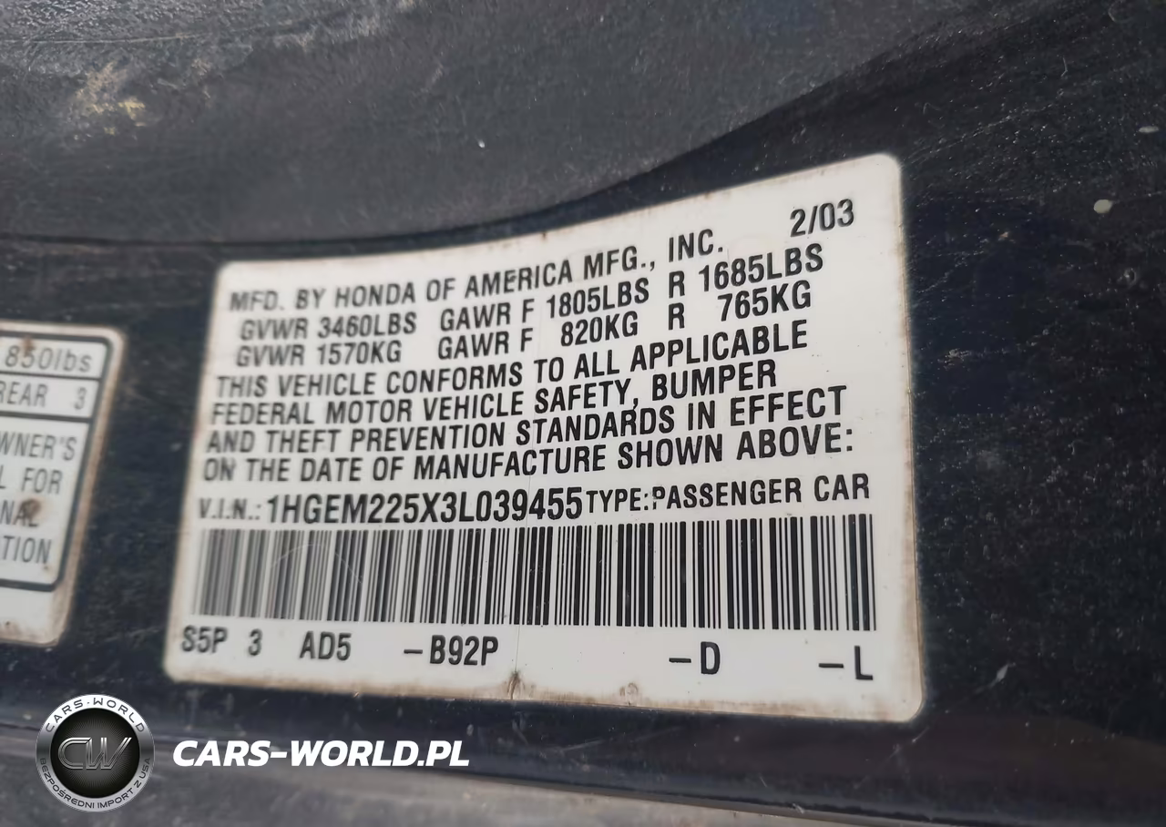 2003 Honda Civic Lx VIN:1HGEM225X3L039455 - 9