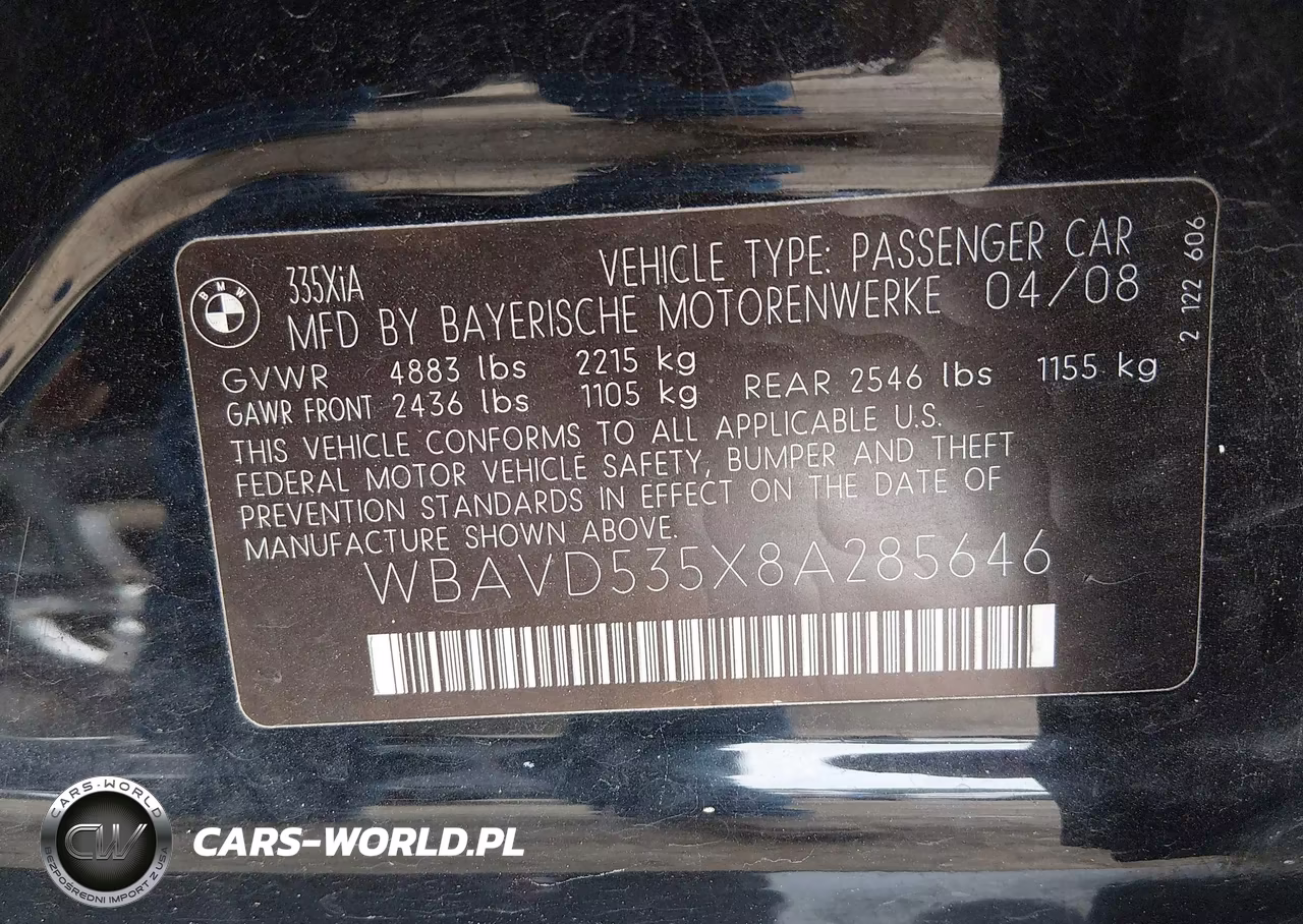 2008 BMW 335Xi VIN:WBAVD535X8A285646 - 9