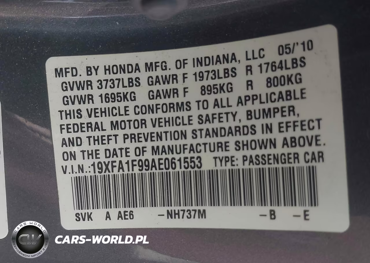 2010 Honda Civic Ex-L VIN:19XFA1F99AE061553 - 9