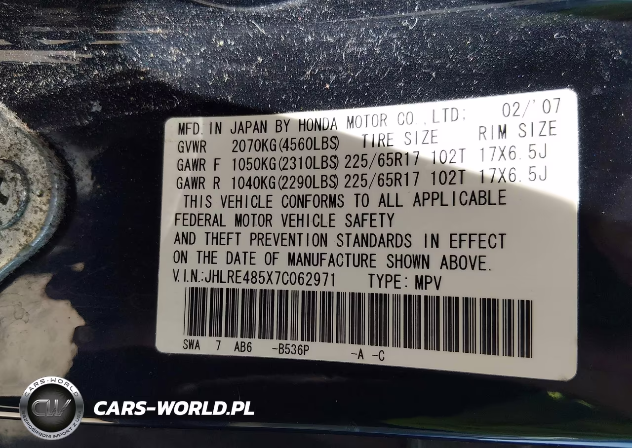 2007 Honda Cr-V Ex VIN:JHLRE485X7C062971 - 9