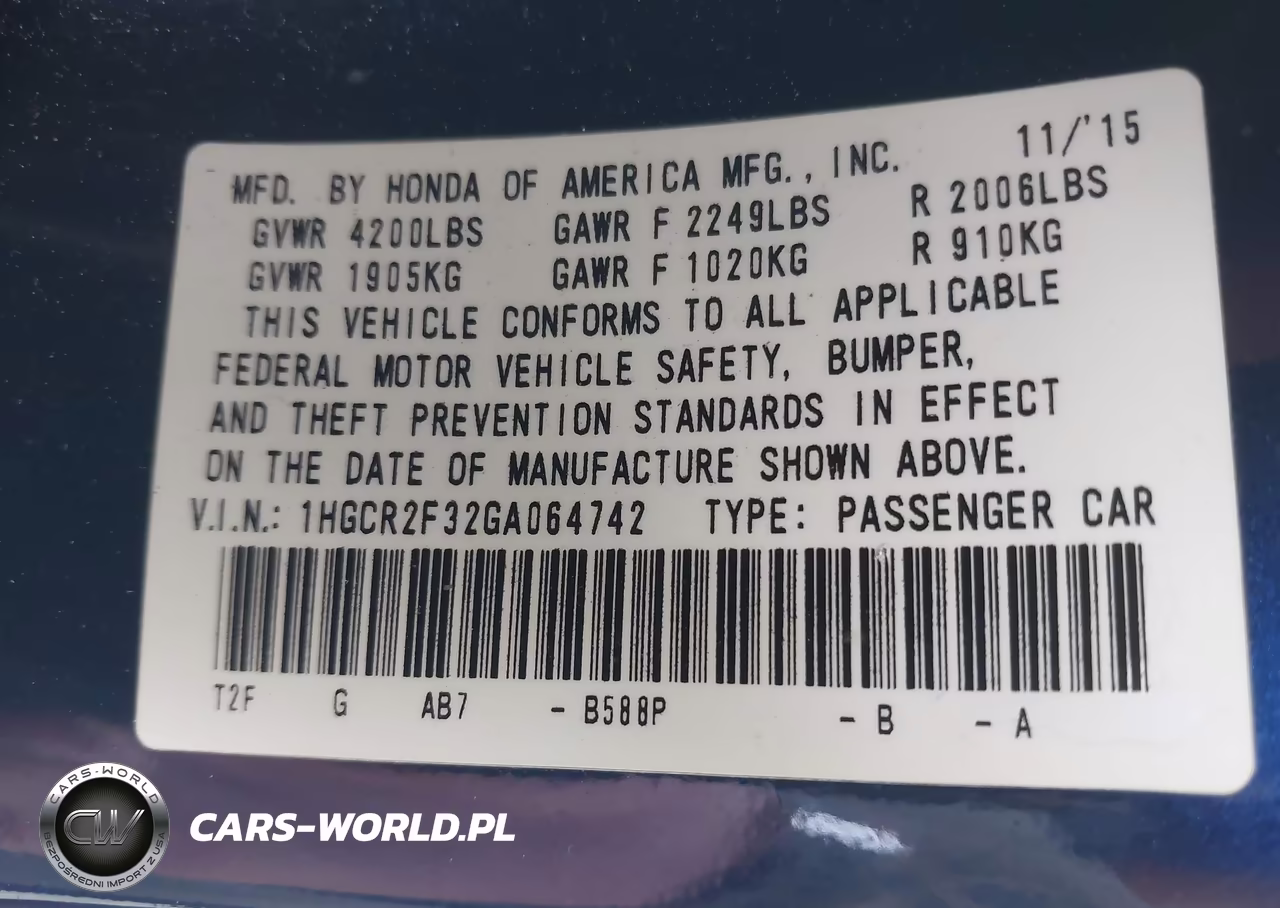 2016 Honda Accord Lx VIN:1HGCR2F32GA064742 - 9