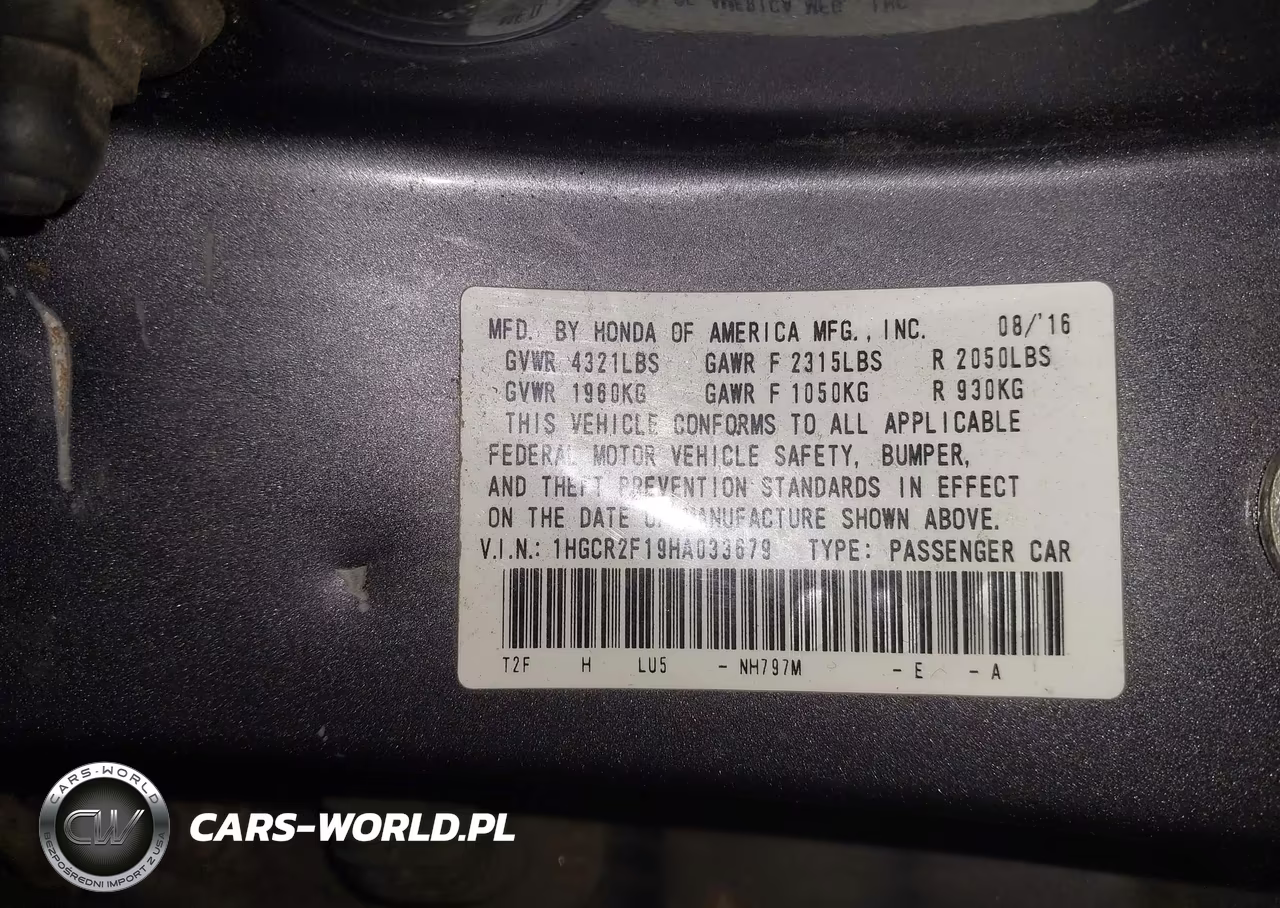 2017 Honda Accord Sport Se VIN:1HGCR2F19HA033679 - 9