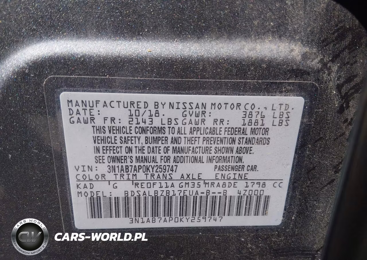 2019 Nissan Sentra S VIN:3N1AB7AP0KY259747 - 9