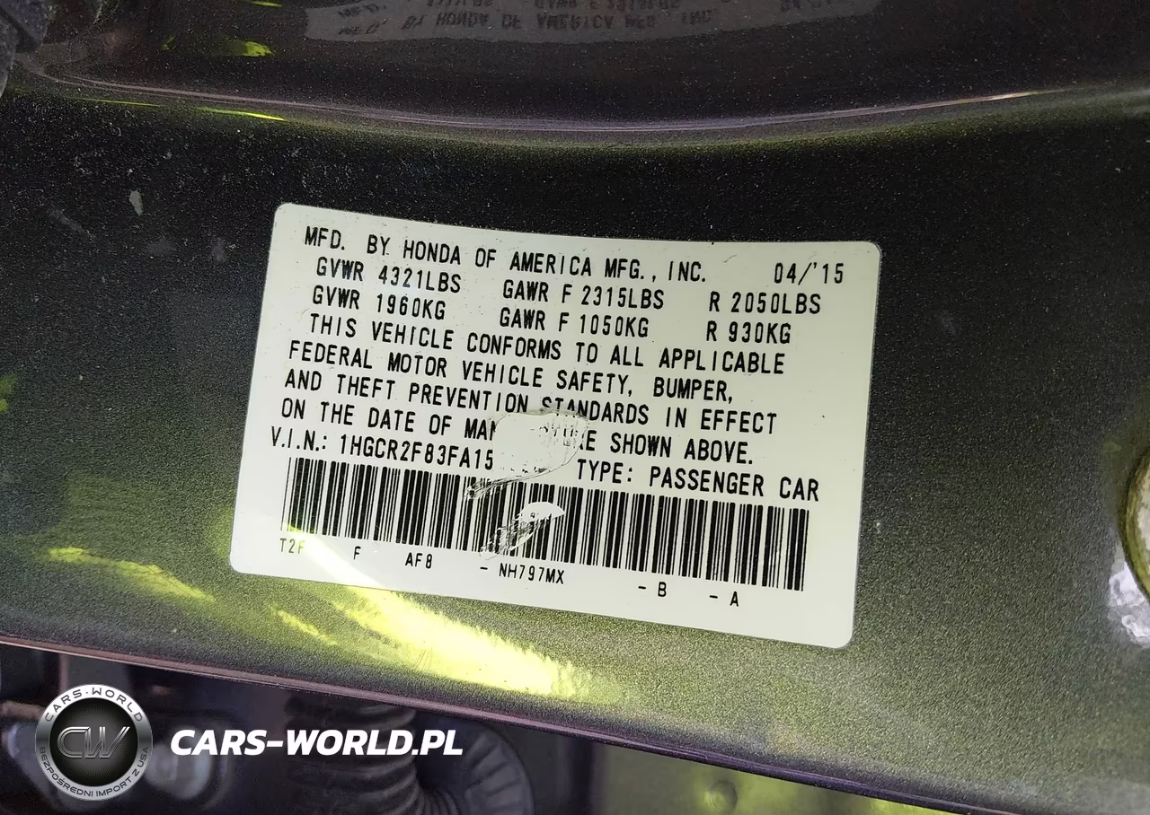 2015 Honda Accord Ex-L VIN:1HGCR2F83FA158526 - 9