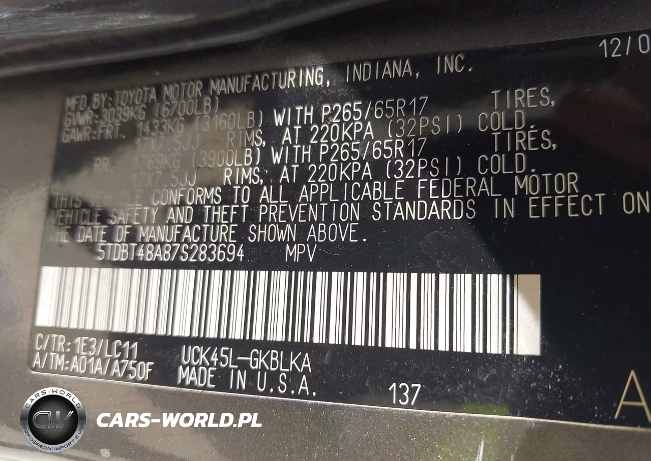 2007 Toyota Sequoia Limited V8 VIN:5TDBT48A87S283694 - 9