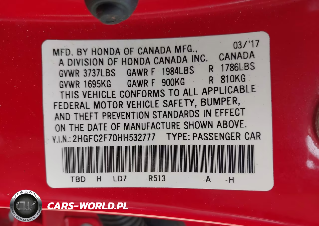 2017 Honda Civic Ex VIN:2HGFC2F70HH532777 - 9