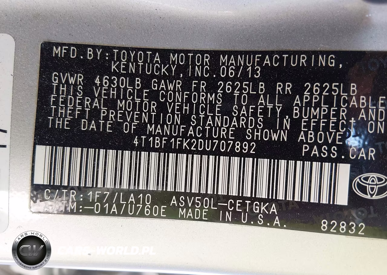 2013 Toyota Camry Xle VIN:4T1BF1FK2DU707892 - 9