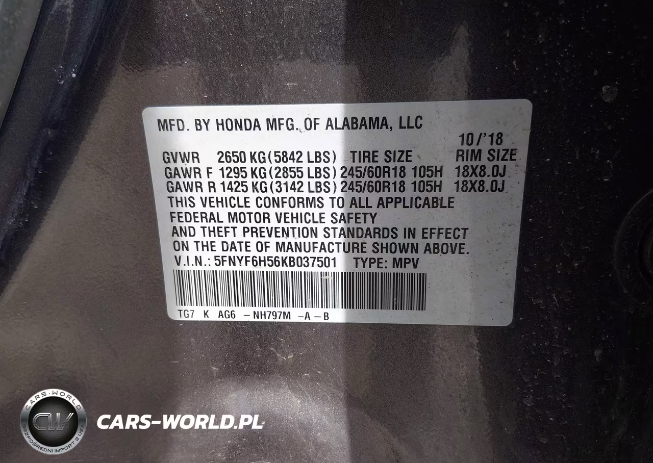 2019 Honda Pilot Ex-L VIN:5FNYF6H56KB037501 - 9