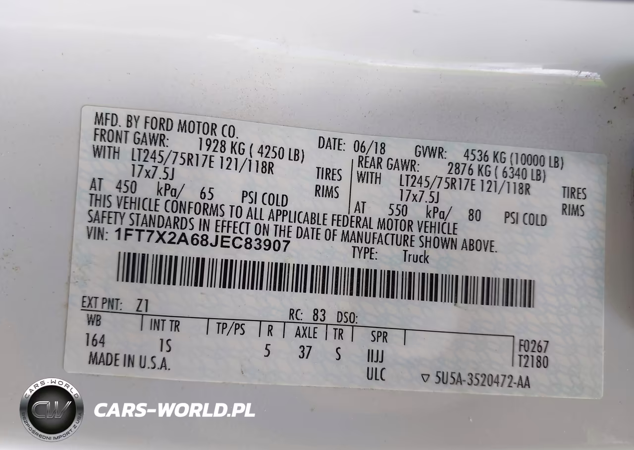 2018 Ford F-250 Xl VIN:1FT7X2A68JEC83907 - 9