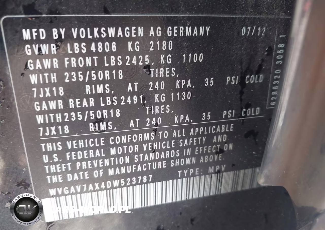 2013 Volkswagen Tiguan Se VIN:WVGAV7AX4DW523787 - 9
