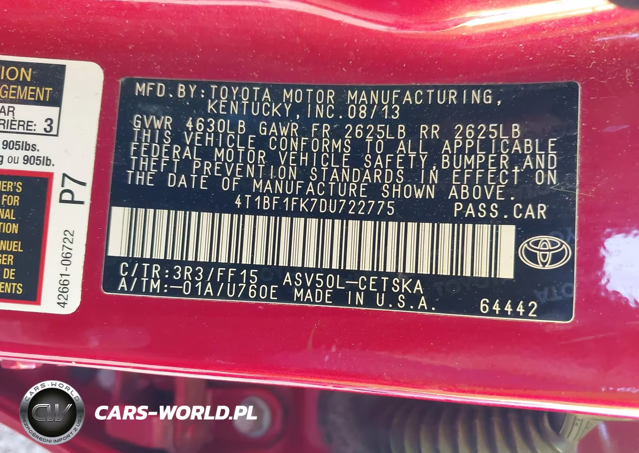 2013 Toyota Camry Se VIN:4T1BF1FK7DU722775 - 9