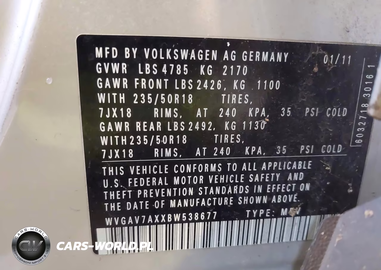 2011 Volkswagen Tiguan Se VIN:WVGAV7AXXBW538677 - 9
