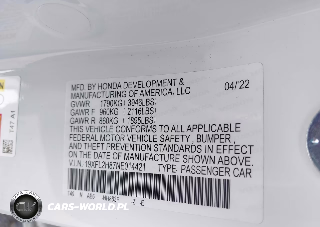 2022 Honda Civic Sport VIN:19XFL2H87NE014421 - 9