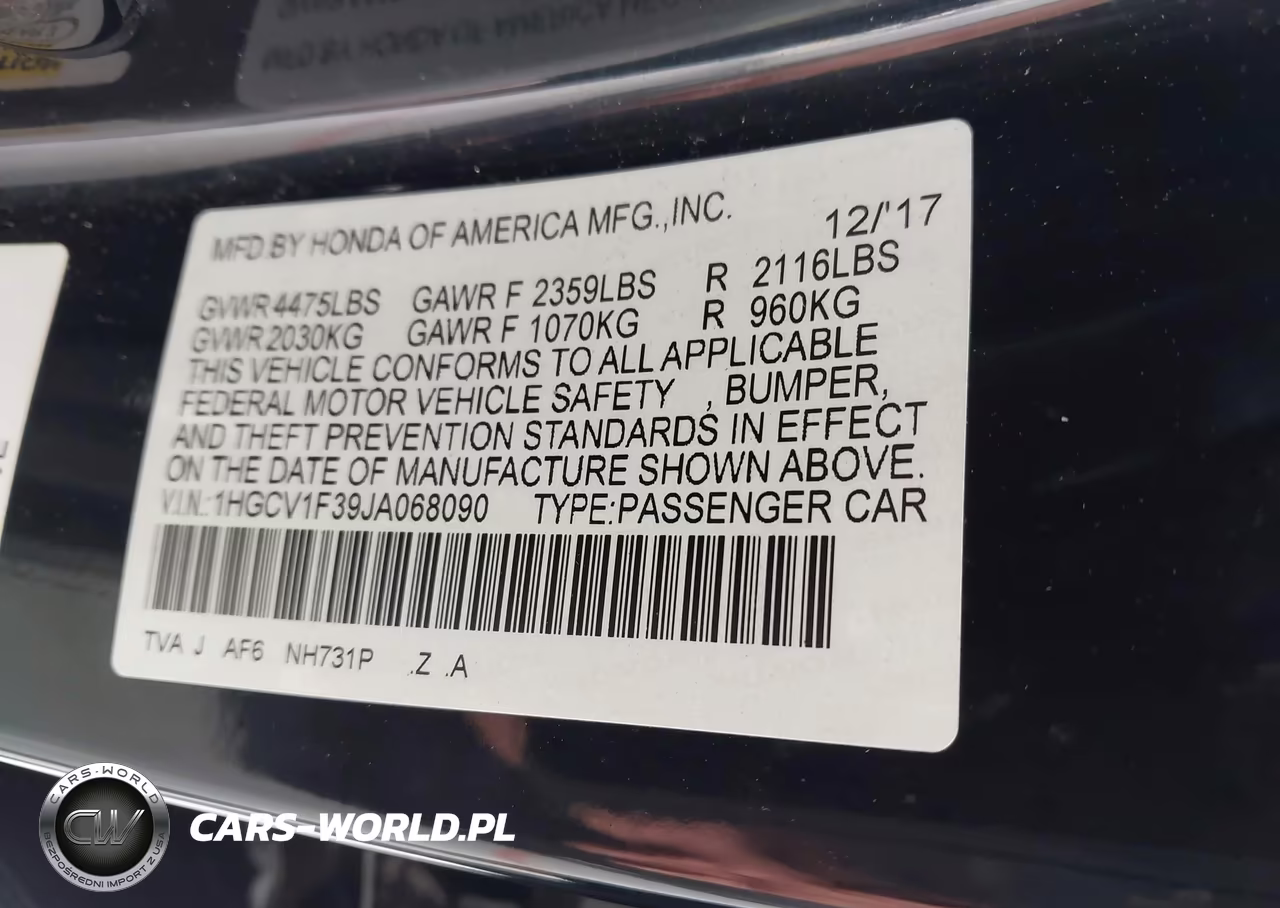 2018 Honda Accord Sport VIN:1HGCV1F39JA068090 - 9