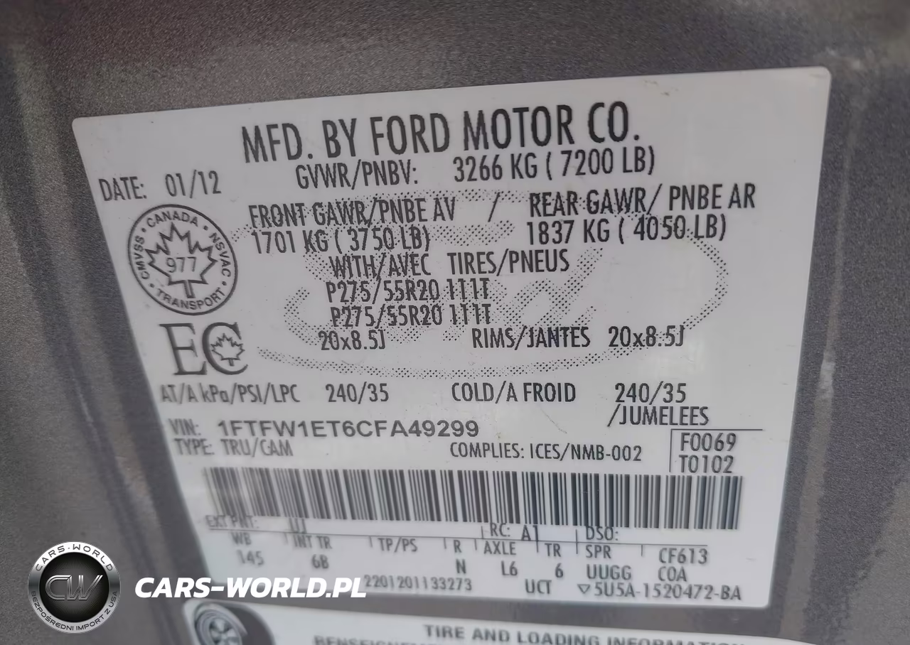 2012 Ford F-150 Fx4 VIN:1FTFW1ET6CFA49299 - 9