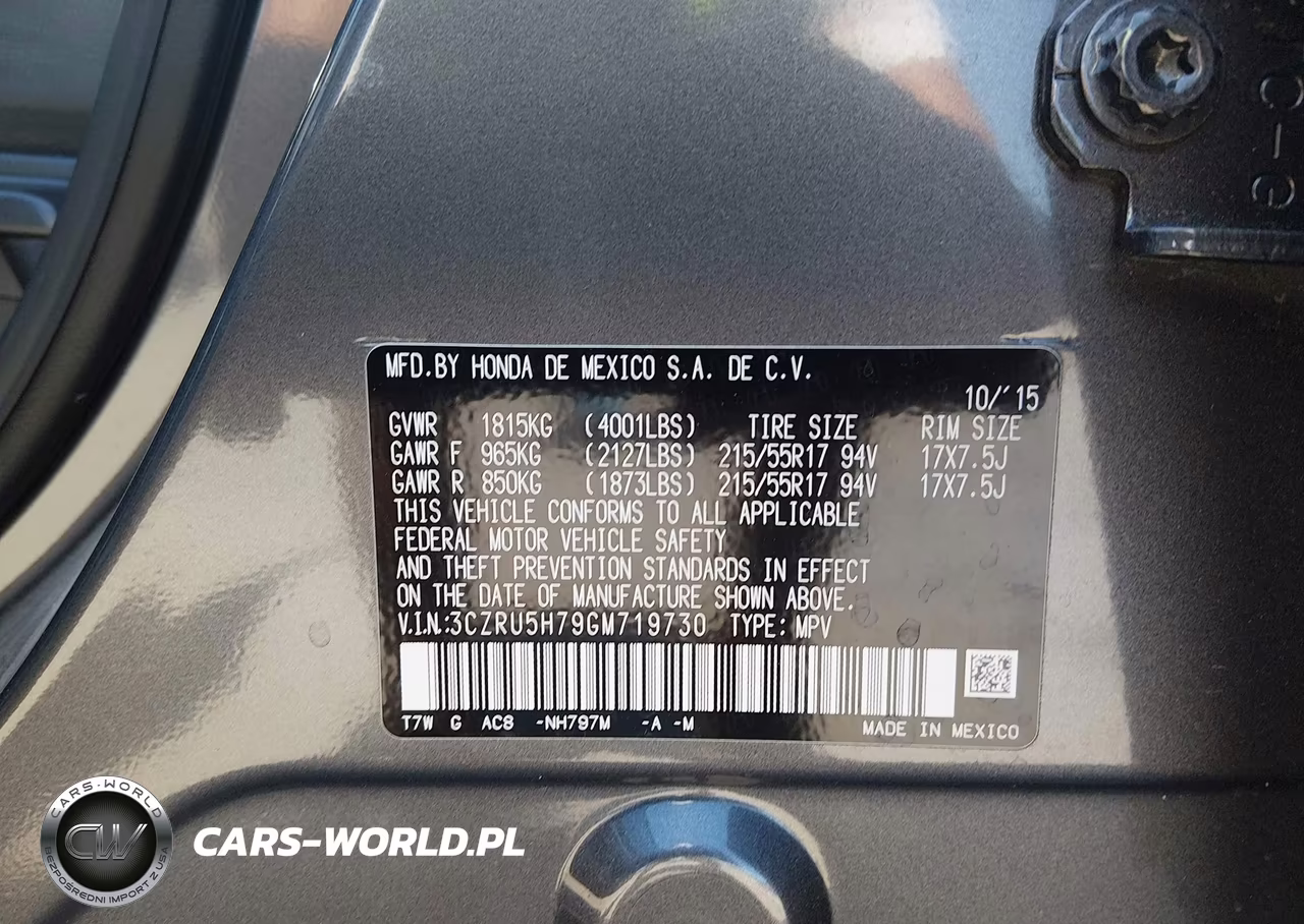 2016 Honda Hr-V Exl VIN:3CZRU5H79GM719730 - 9