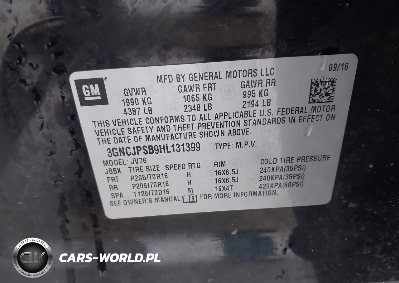 2017 Chevrolet Trax Lt VIN:3GNCJPSB9HL131399 - 9