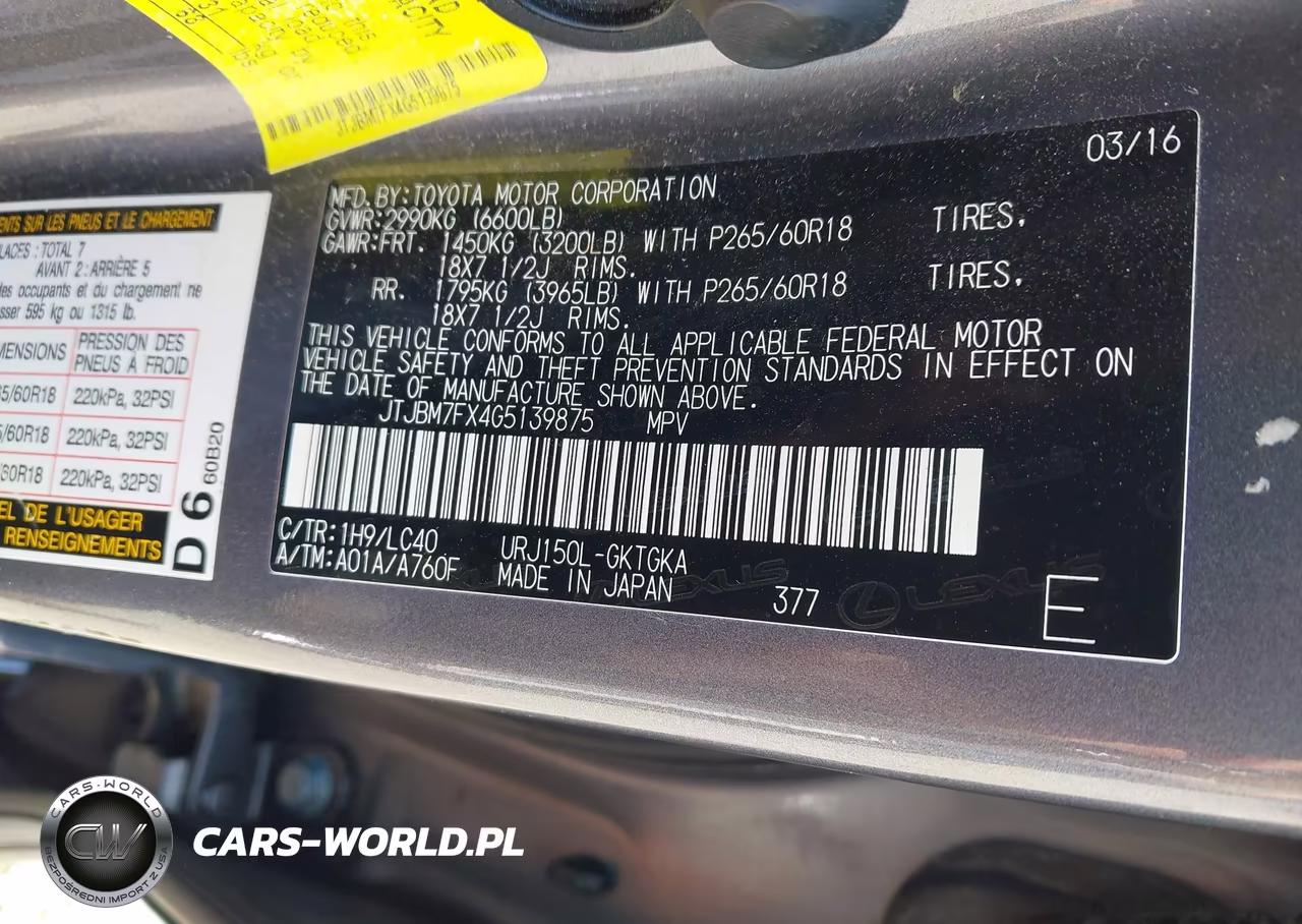 2016 Lexus Gx 460 VIN:JTJBM7FX4G5139875 - 9