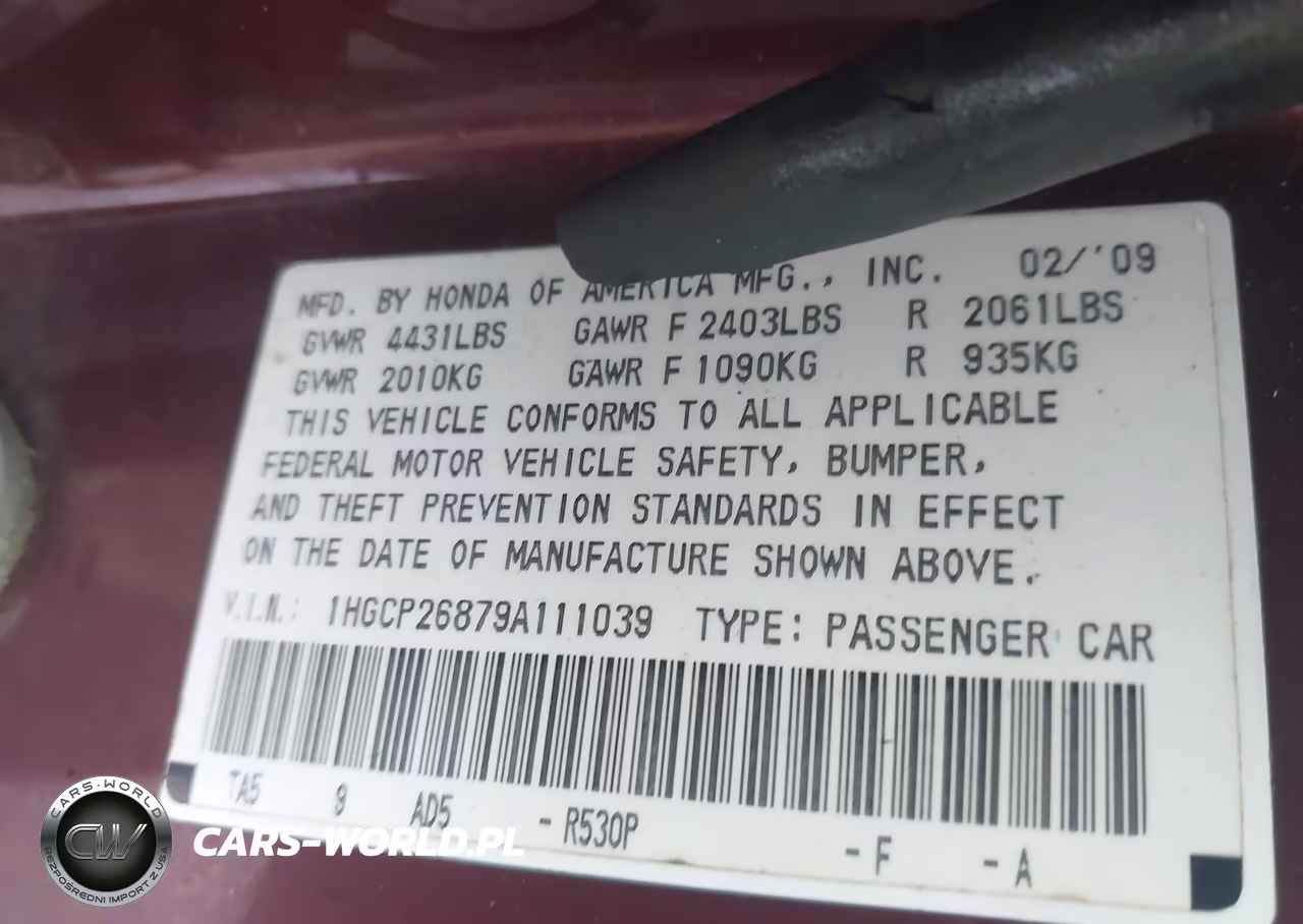 2009 Honda Accord 2.4 Ex-L VIN:1HGCP26879A111039 - 9