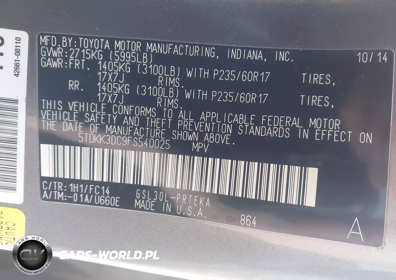 2015 Toyota Sienna Le 8 Passenger VIN:5TDKK3DC9FS540025 - 9