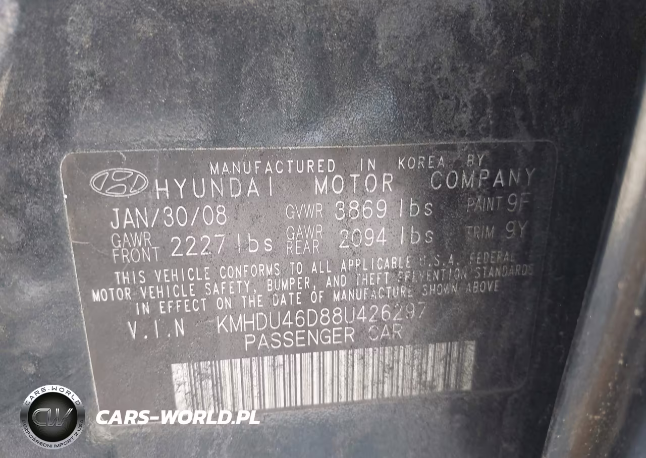 2008 Hyundai Elantra Gls-Se VIN:KMHDU46D88U426297 - 9