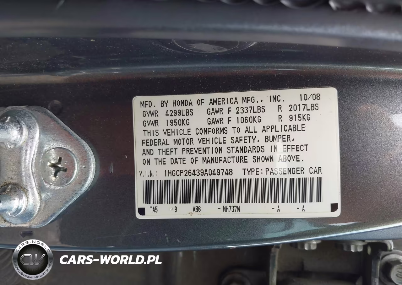2009 Honda Accord 2.4 Lx-P VIN:1HGCP26439A049748 - 9