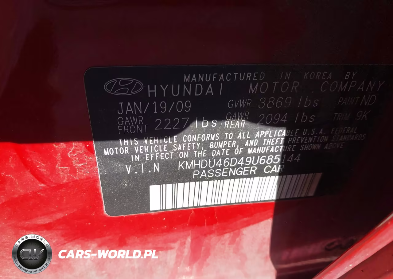 2009 Hyundai Elantra Gls VIN:KMHDU46D49U685144 - 9