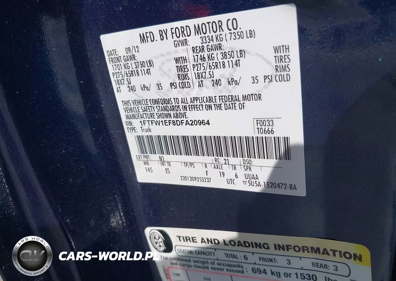 2013 Ford F-150 Lariat VIN:1FTFW1EF8DFA20964 - 9