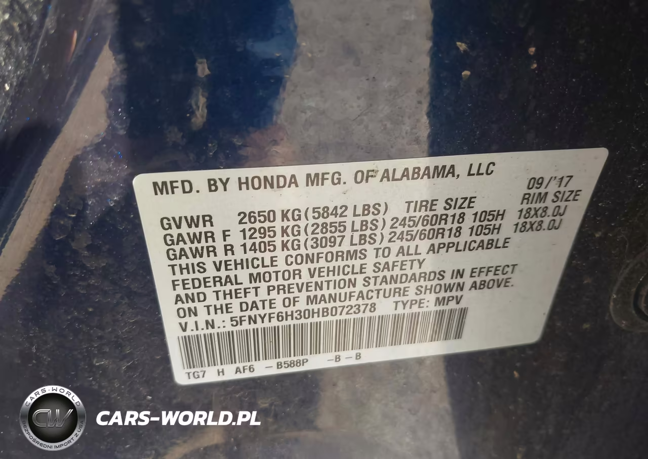 2017 Honda Pilot Ex VIN:5FNYF6H30HB072378 - 9