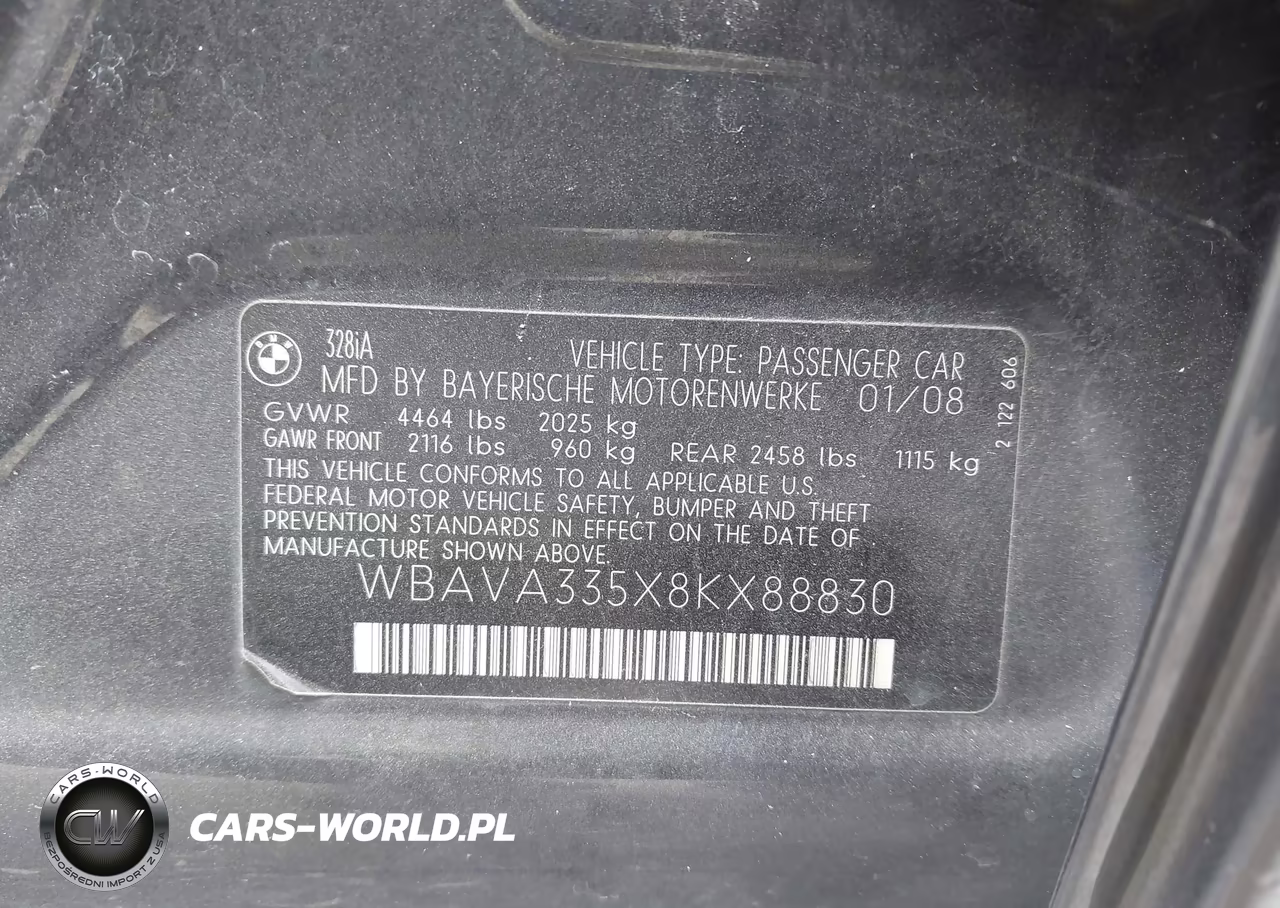 2008 BMW 328I VIN:WBAVA335X8KX88830 - 9