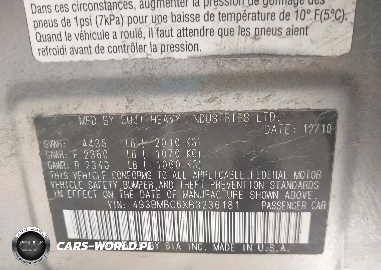 2011 Subaru Legacy 2.5I Premium VIN:4S3BMBC6XB3236181 - 9