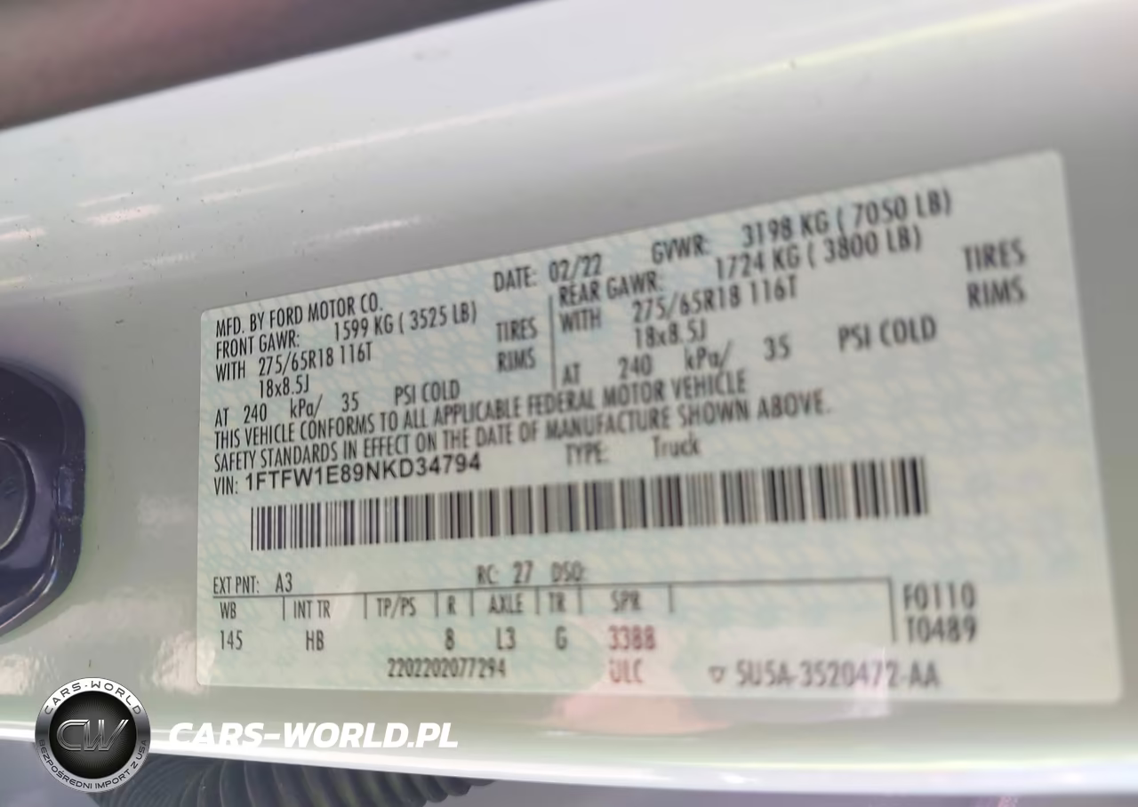 2022 Ford F-150 Lariat VIN:1FTFW1E89NKD34794 - 9