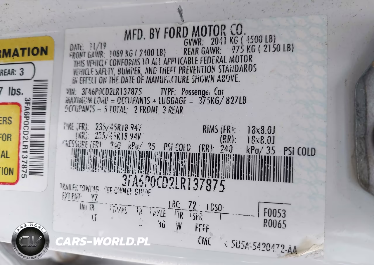 2020 Ford Fusion Sel VIN:3FA6P0CD2LR137875 - 9