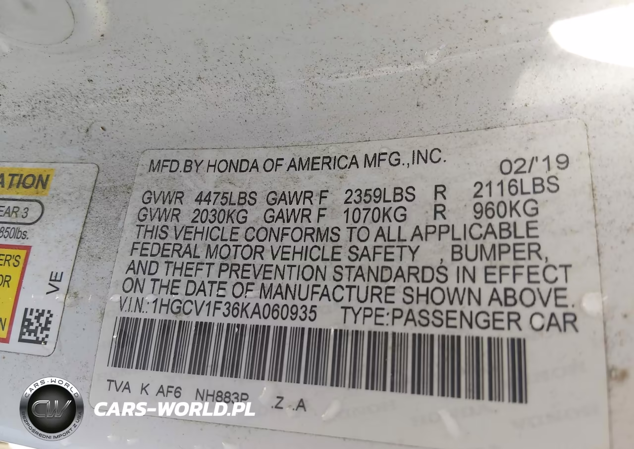 2019 Honda Accord Sport VIN:1HGCV1F36KA060935 - 9