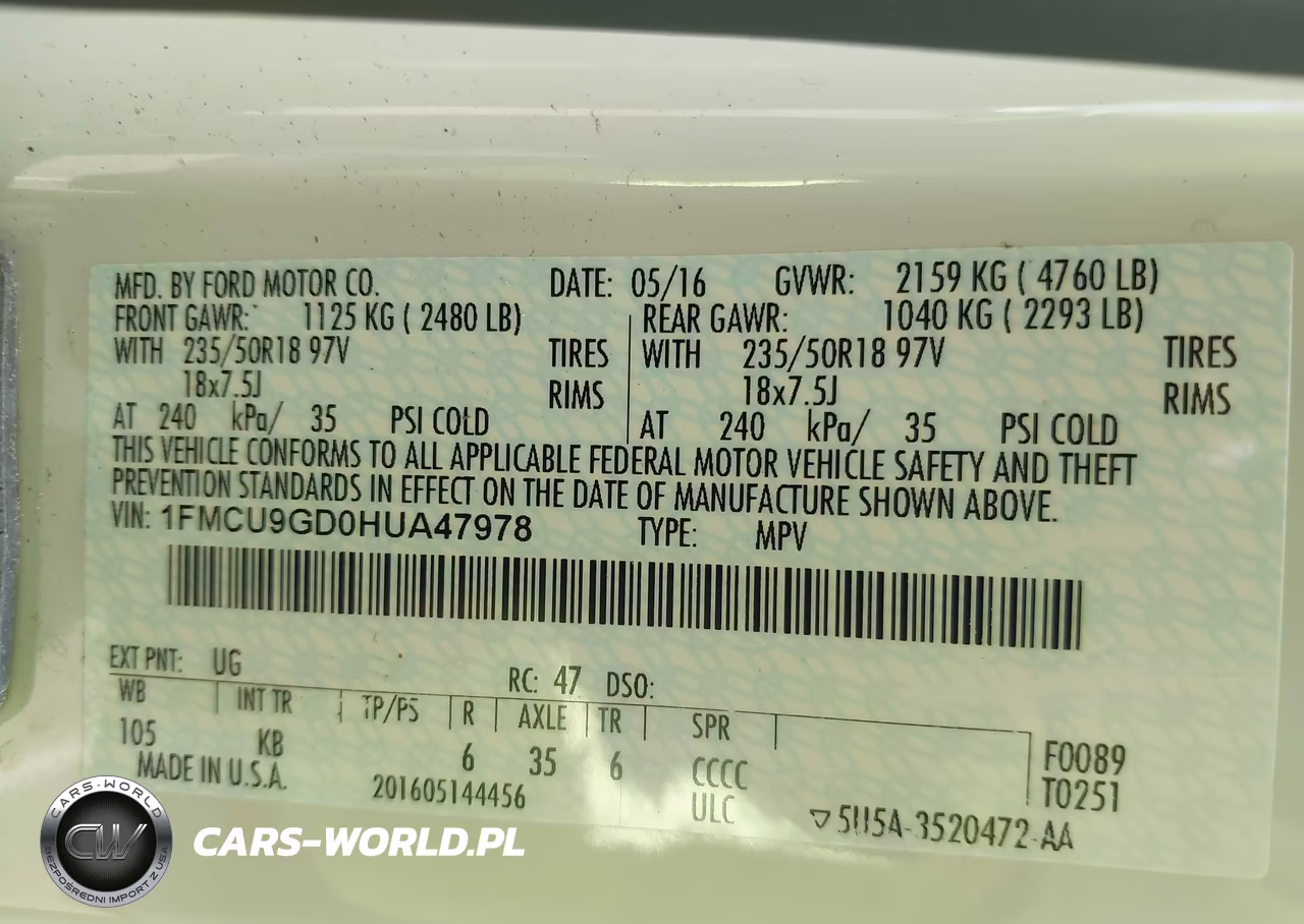 2017 Ford Escape Se VIN:1FMCU9GD0HUA47978 - 9