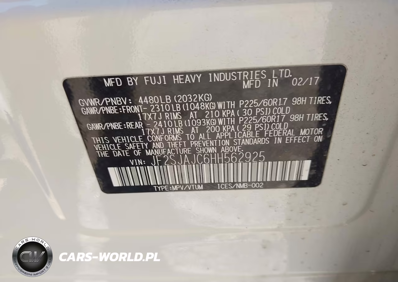 2017 Subaru Forester 2.5I Limited VIN:JF2SJAJC6HH562925 - 9