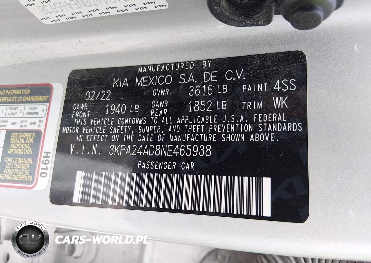 2022 Kia Rio Lx VIN:3KPA24AD8NE465938 - 9