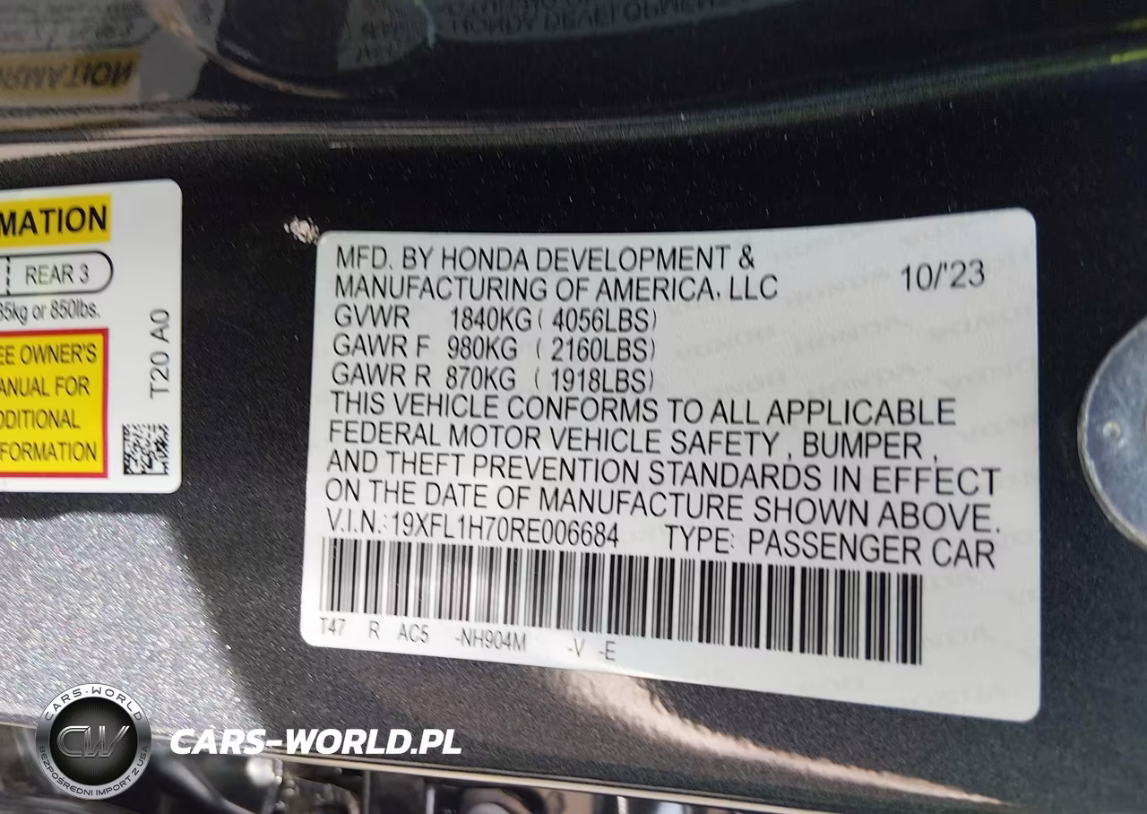 2024 Honda Civic Ex-L VIN:19XFL1H70RE006684 - 9
