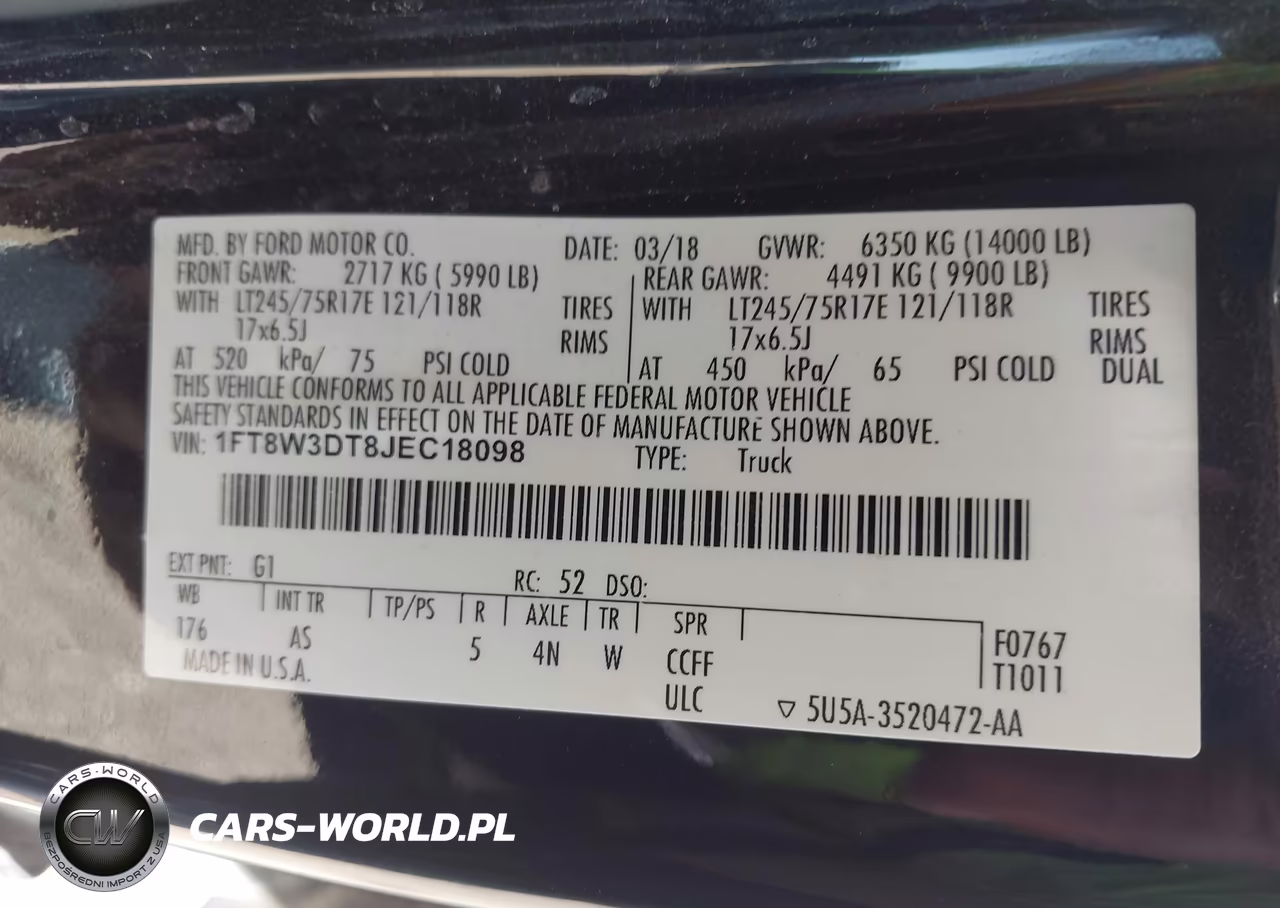 2018 Ford F-350 Xl VIN:1FT8W3DT8JEC18098 - 9