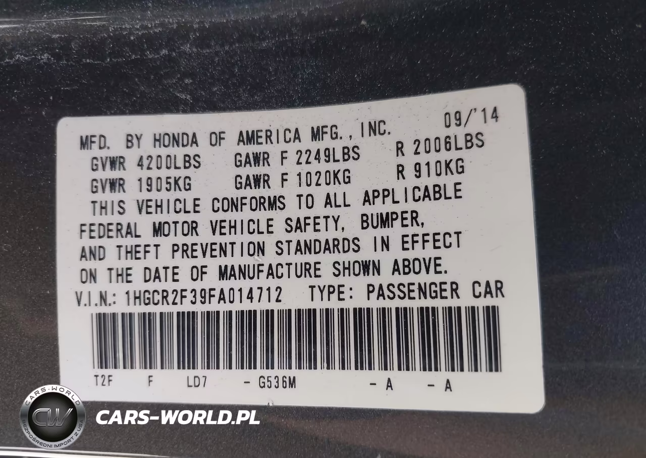 2015 Honda Accord Lx VIN:1HGCR2F39FA014712 - 9