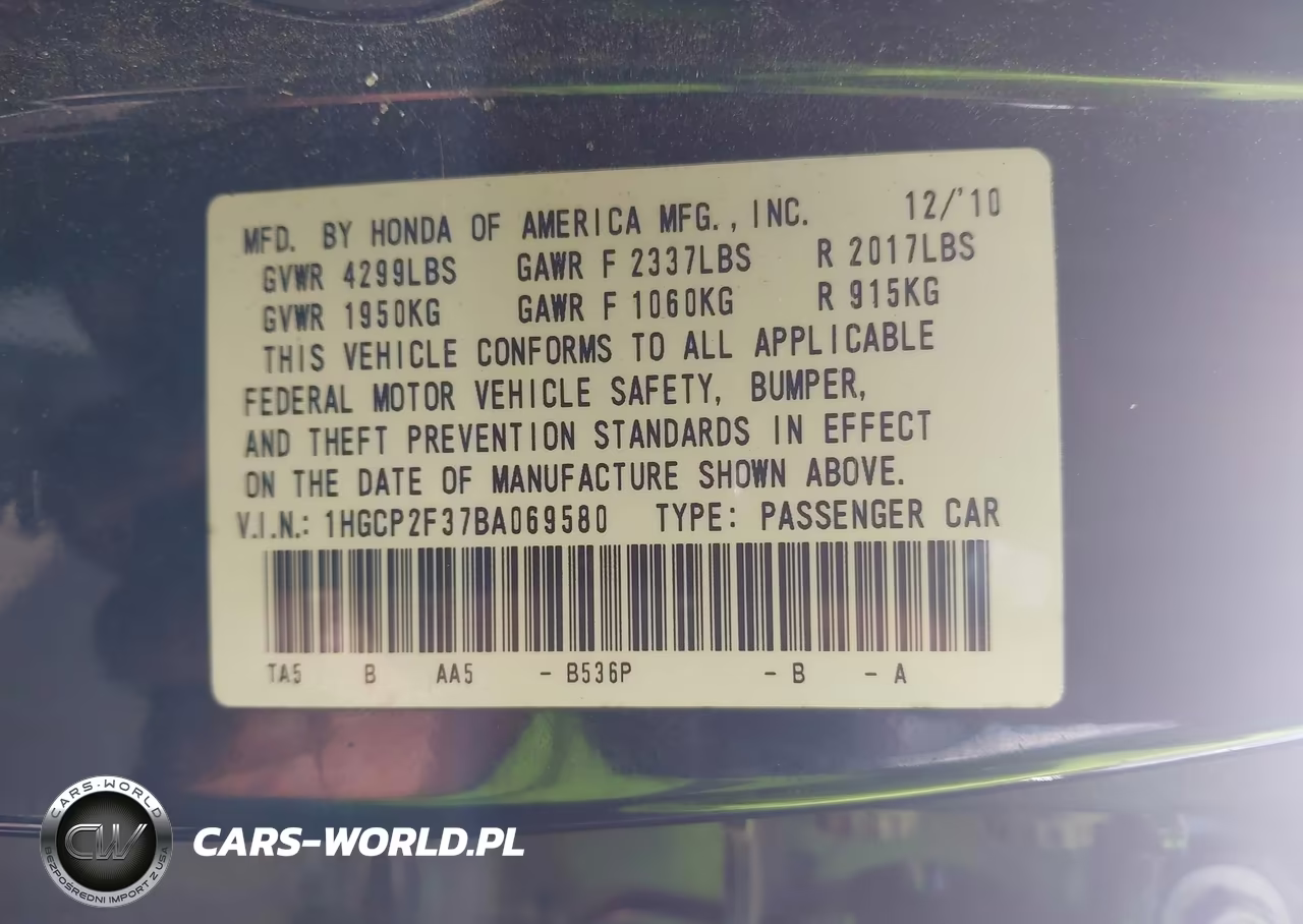 2011 Honda Accord 2.4 Lx VIN:1HGCP2F37BA069580 - 9